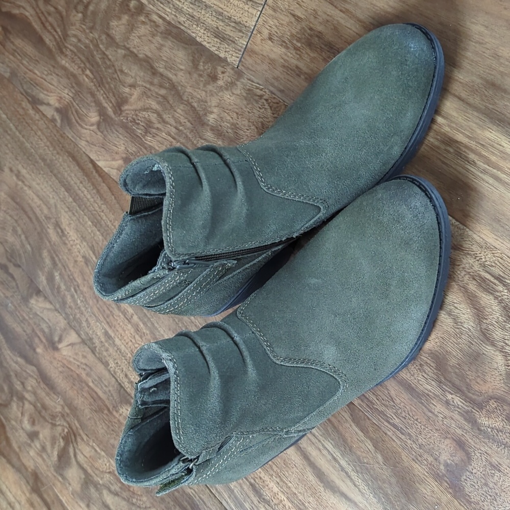 Earth Origins Olive Side Zip Suade Ankle Booties